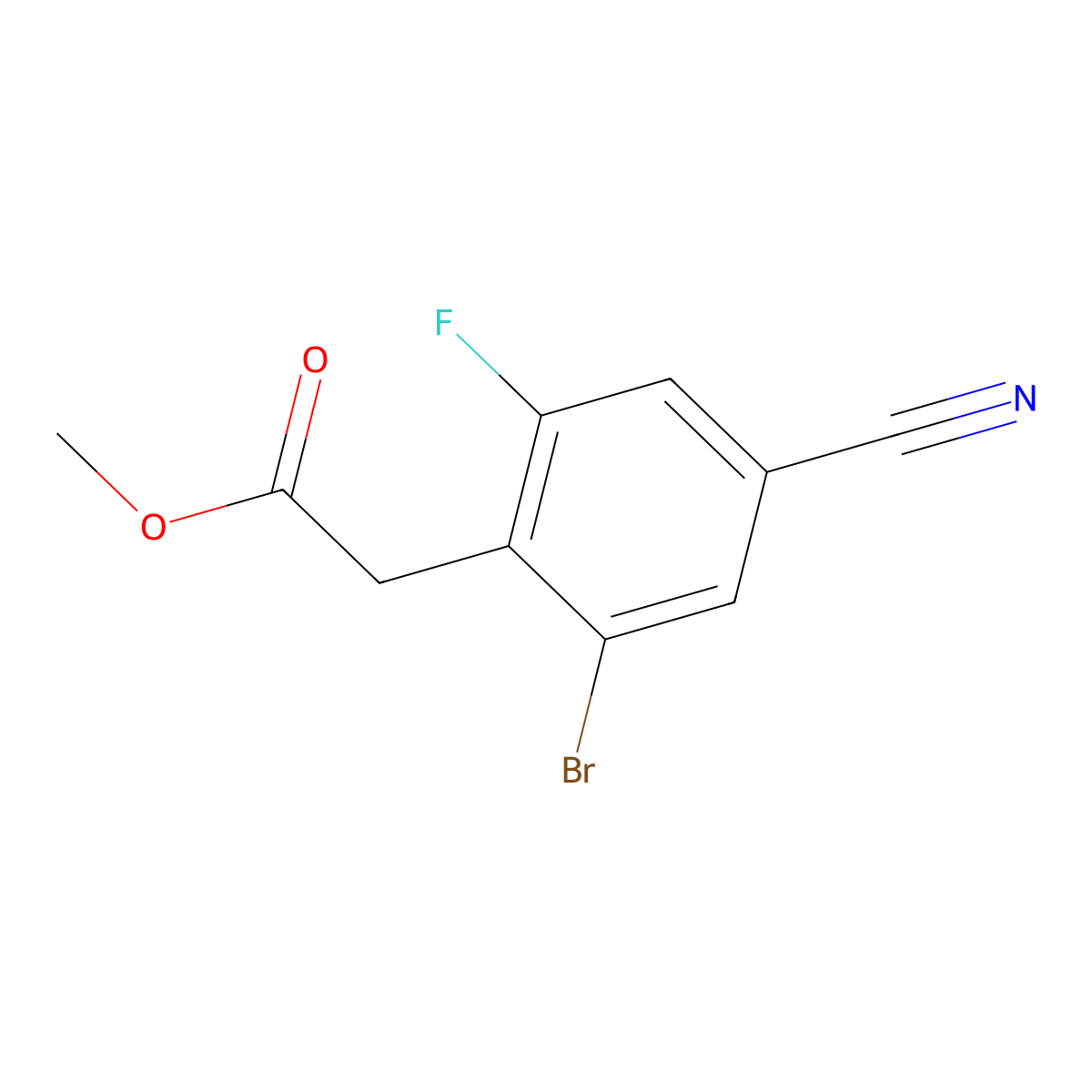 Methyl 2-bromo-4-cyano-6-fluorophenylacetate molecular structure, CAS 1805246-46-1