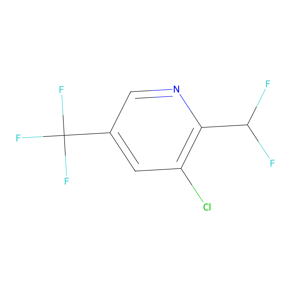 3-Chloro-2-(difluoromethyl)-5-(trifluoromethyl)pyridine molecular structure, CAS 1805273-11-3