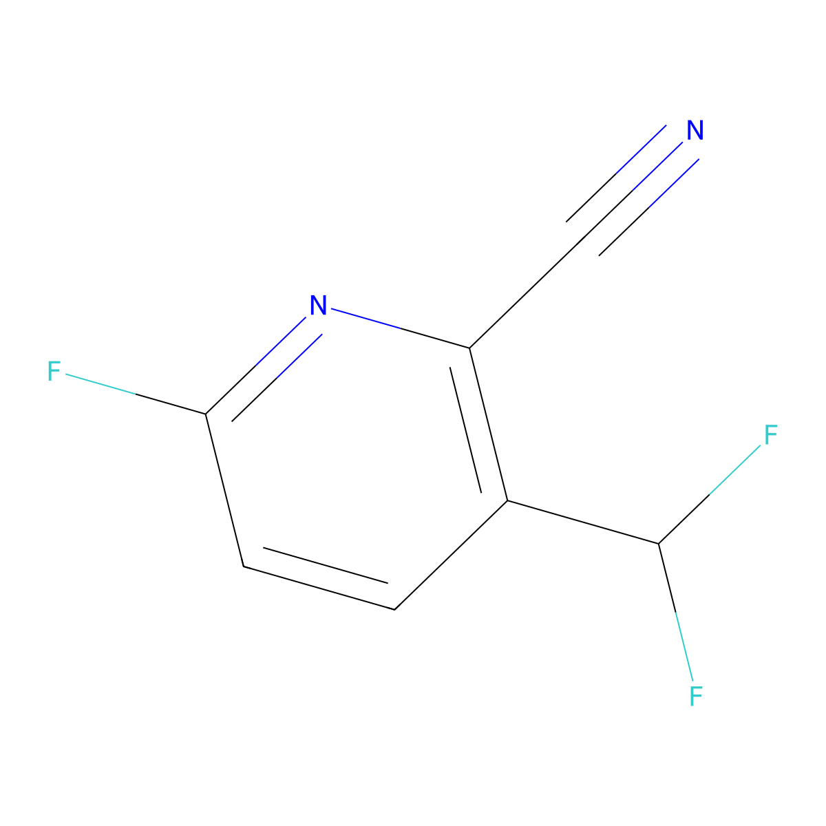 3-(Difluoromethyl)-6-fluoropicolinonitrile molecular structure, CAS 1805276-65-6