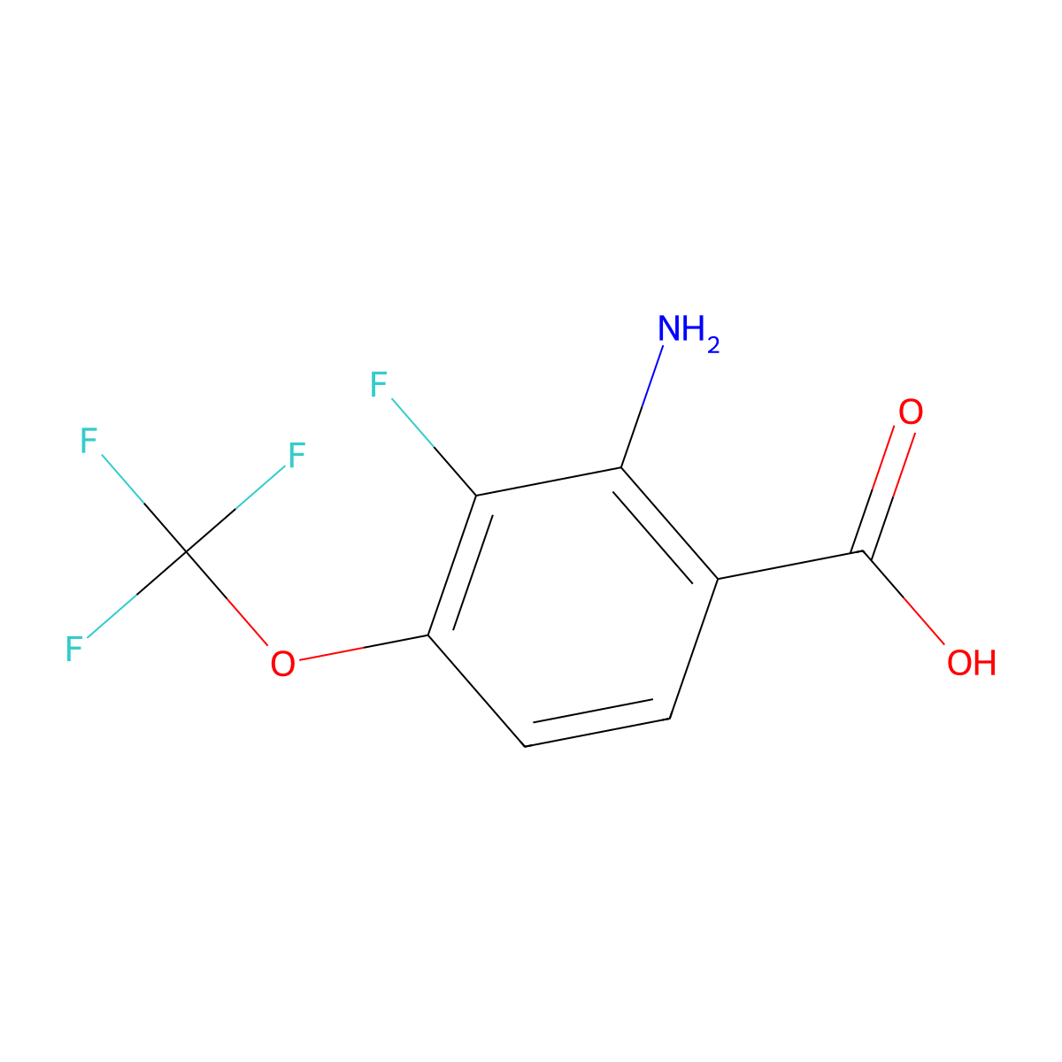 2-Amino-3-fluoro-4-(trifluoromethoxy)benzoic acid molecular structure, CAS 1805276-81-6