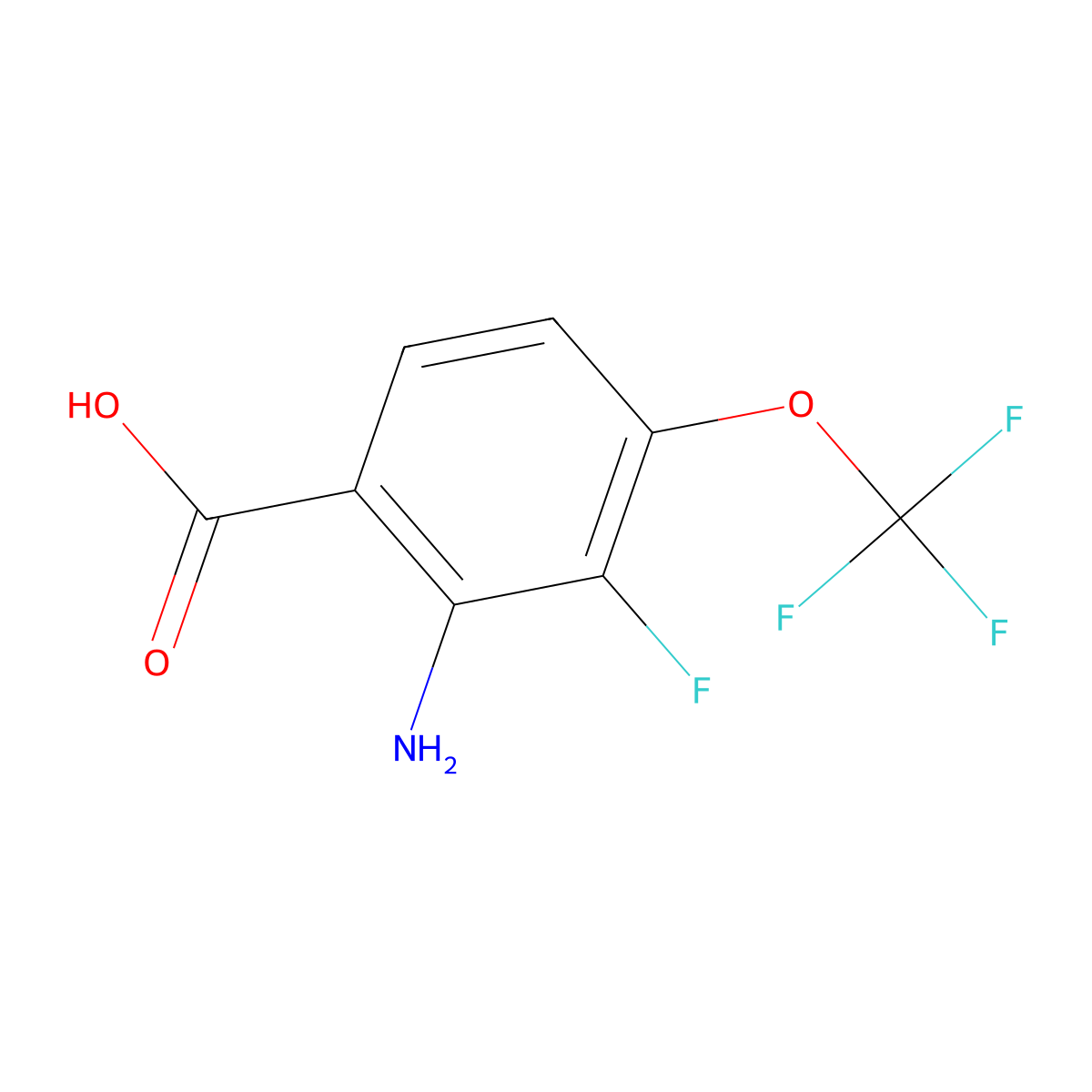 2-Amino-3-fluoro-4-(trifluoromethoxy)benzoic acid molecular structure, CAS 1805276-81-6