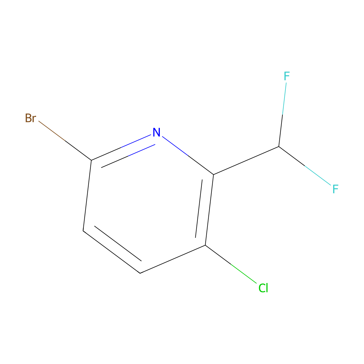 6-Bromo-3-chloro-2-(difluoromethyl)pyridine molecular structure, CAS 1805299-42-6