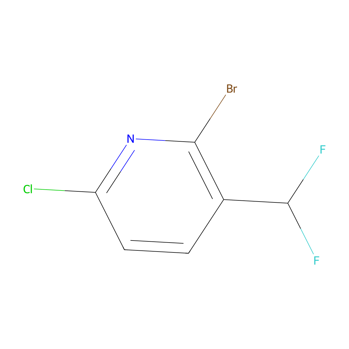 2-Bromo-6-chloro-3-(difluoromethyl)pyridine molecular structure, CAS 1805299-47-1