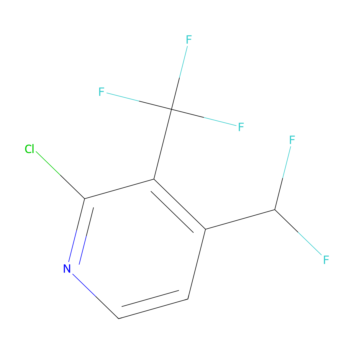 2-Chloro-4-(difluoromethyl)-3-(trifluoromethyl)pyridine molecular structure, CAS 1805303-29-0