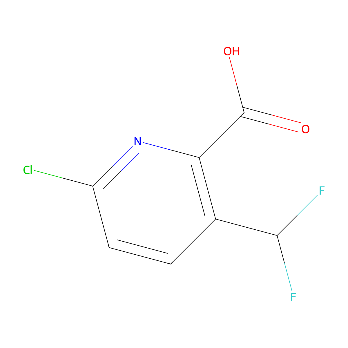 6-Chloro-3-(difluoromethyl)-2-pyridinecarboxylic acid molecular structure, CAS 1805303-98-3