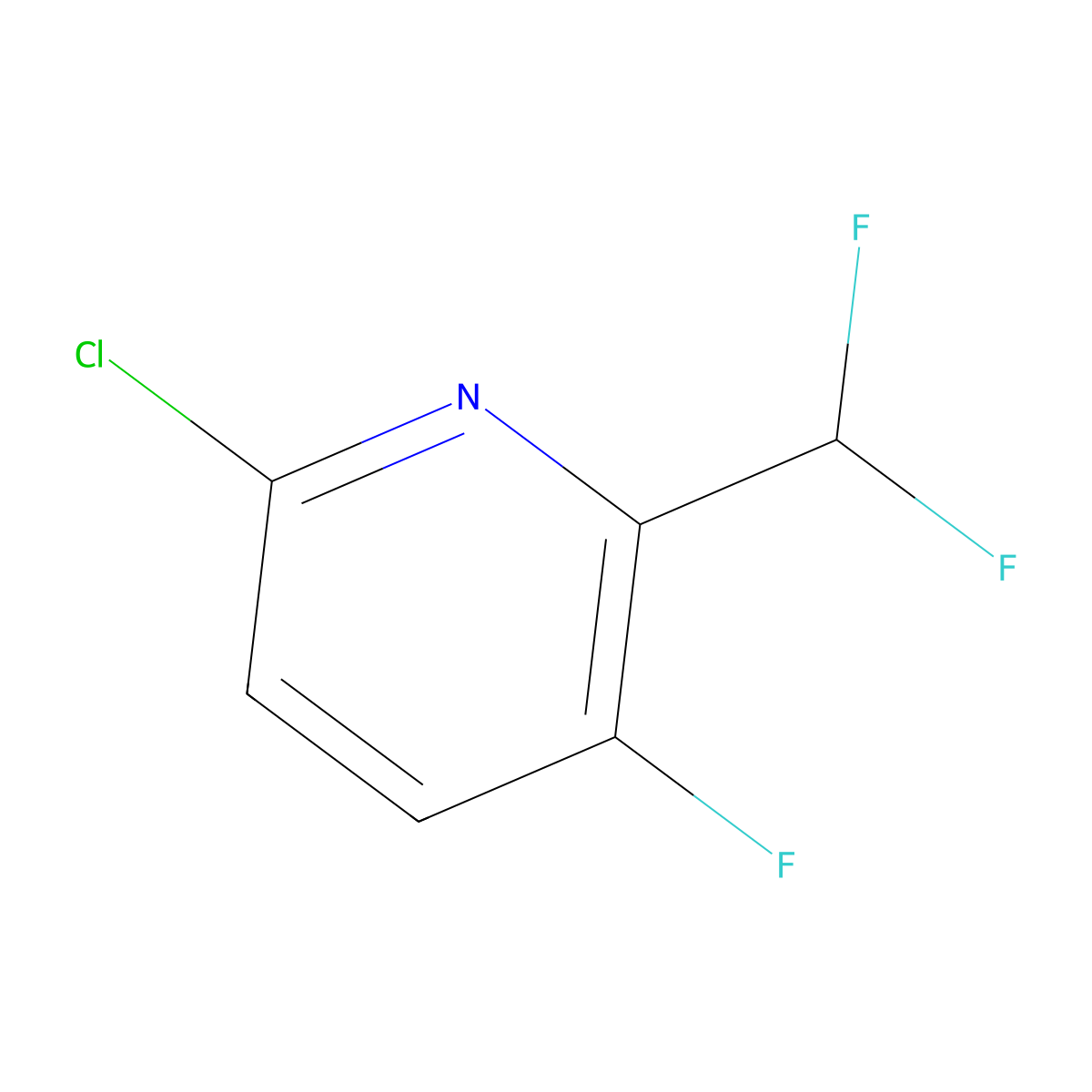 6-Chloro-2-(difluoromethyl)-3-fluoropyridine molecular structure, CAS 1805304-78-2