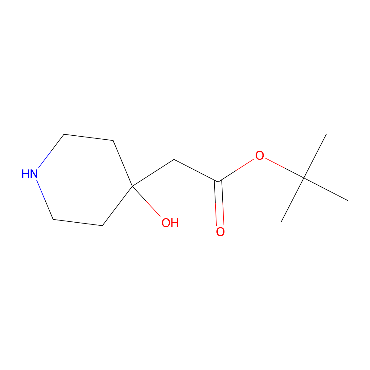 Tert-butyl 2-(4-hydroxypiperidin-4-yl)acetate molecular structure, CAS 180532-52-9