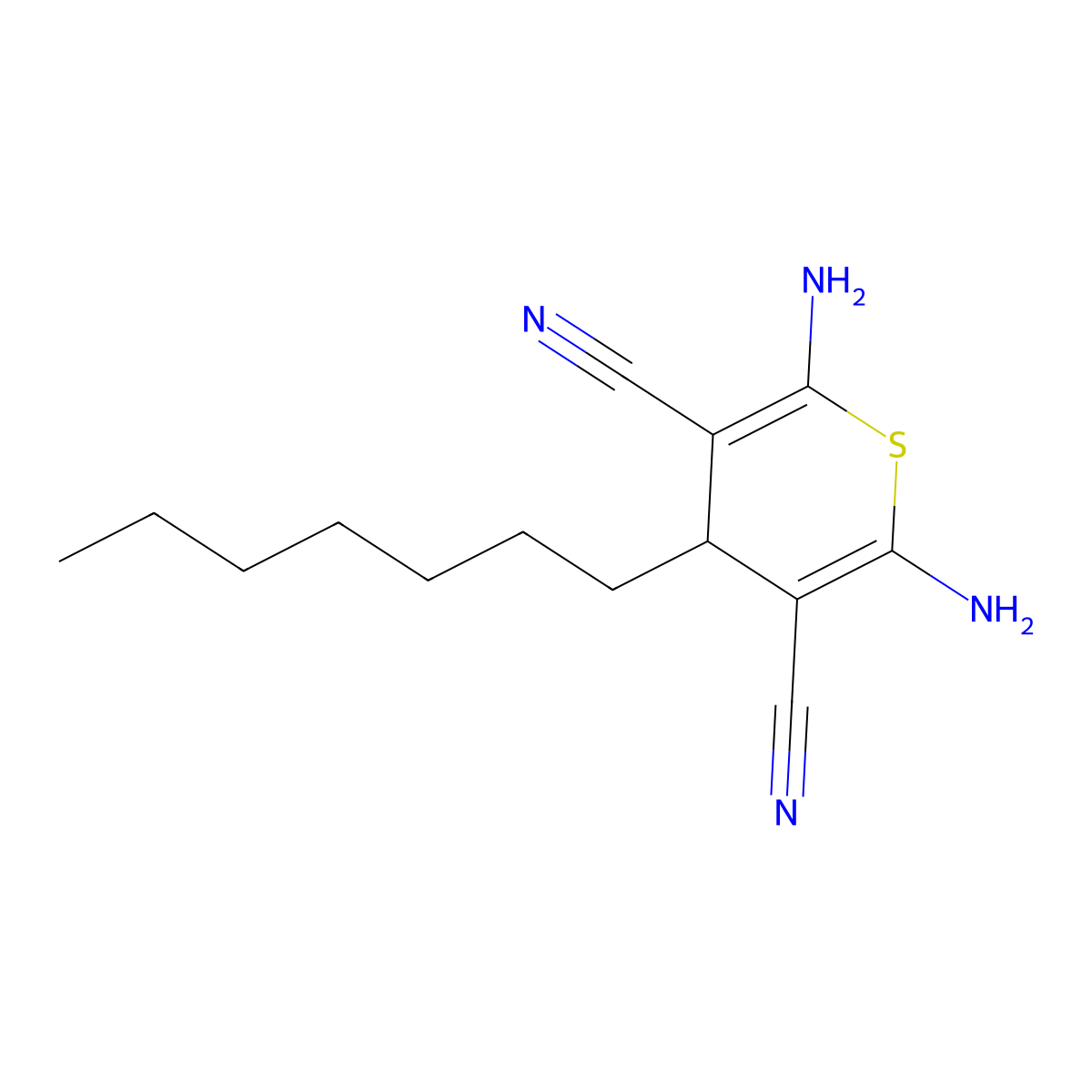 2,6-diamino-4-heptyl-4H-thiopyran-3,5-dicarbonitrile molecular structure, CAS 180537-87-5