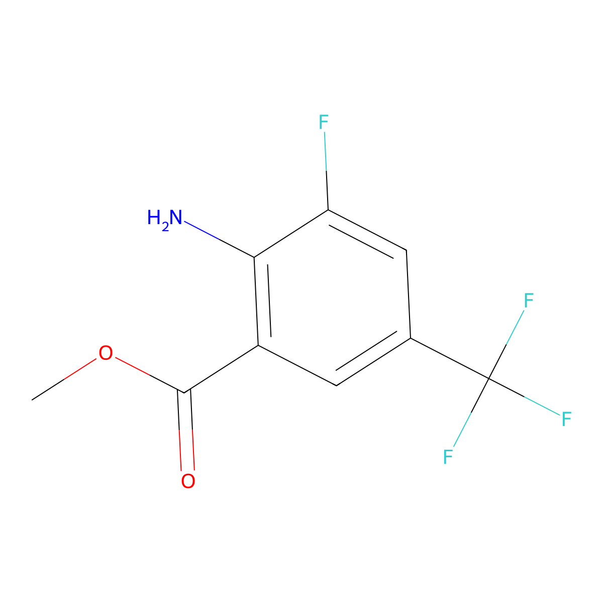 Methyl 2-amino-3-fluoro-5-(trifluoromethyl)benzoate molecular structure, CAS 1805393-87-6