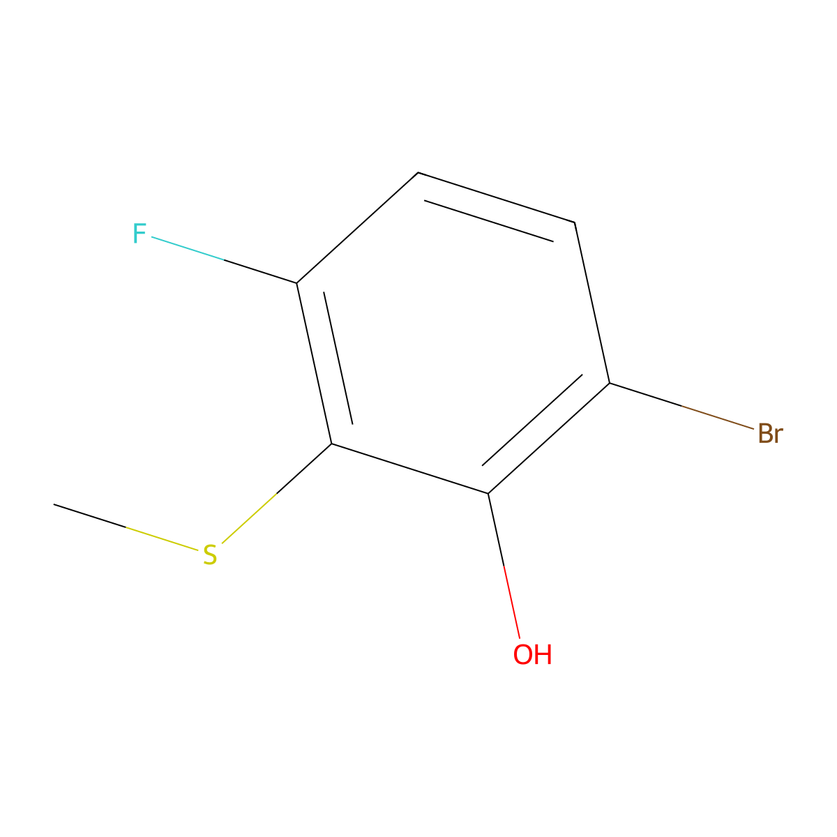 6-Bromo-3-fluoro-2-(methylthio)phenol molecular structure, CAS 1805419-94-6