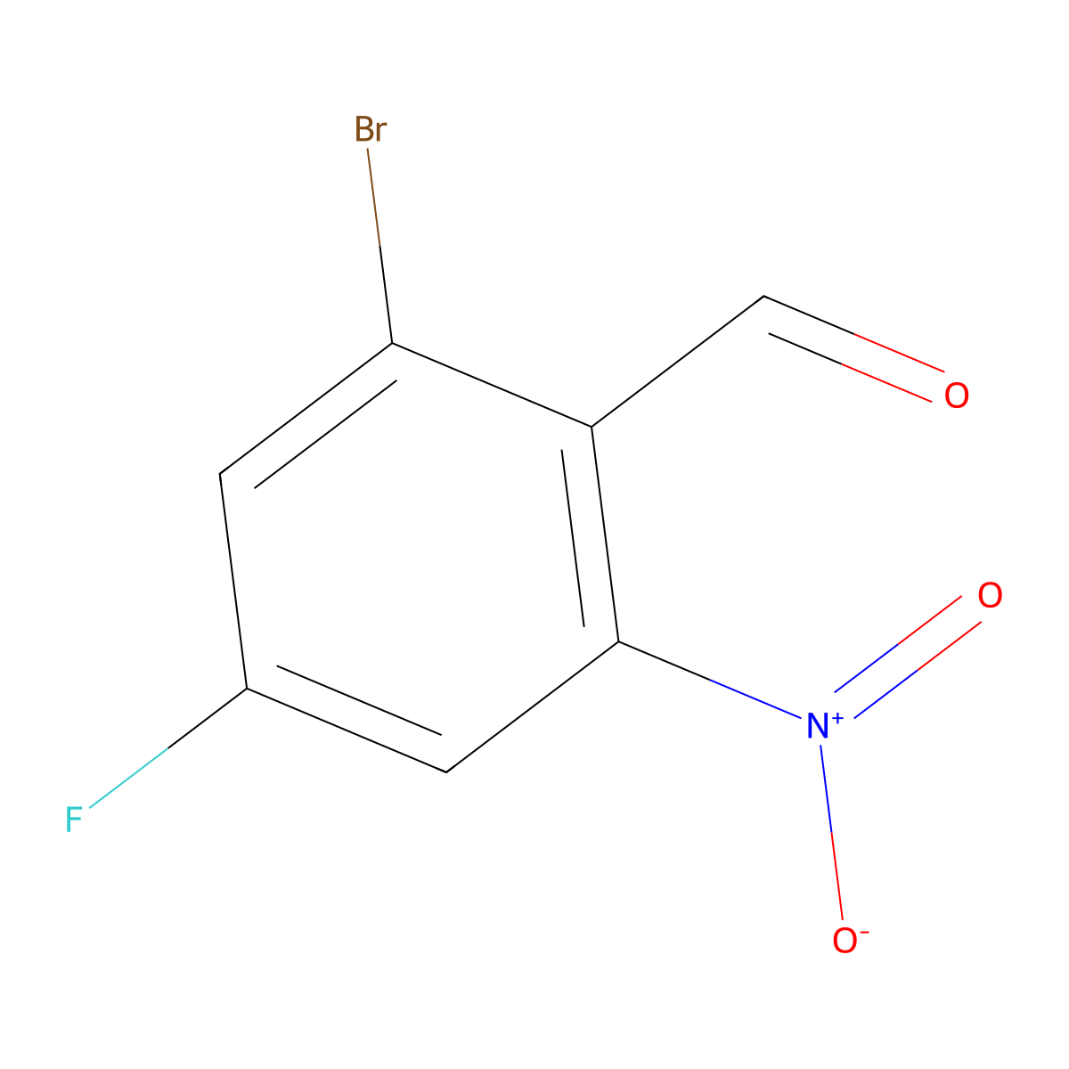 2-Bromo-4-fluoro-6-nitrobenzaldehyde molecular structure, CAS 1805421-10-6
