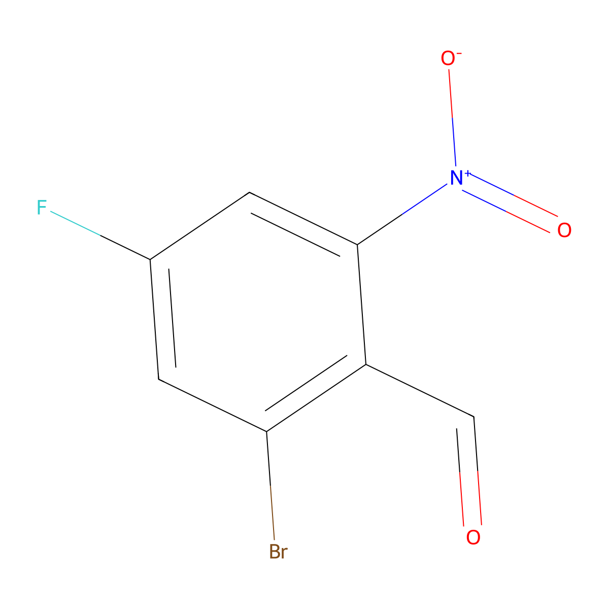2-Bromo-4-fluoro-6-nitrobenzaldehyde molecular structure, CAS 1805421-10-6