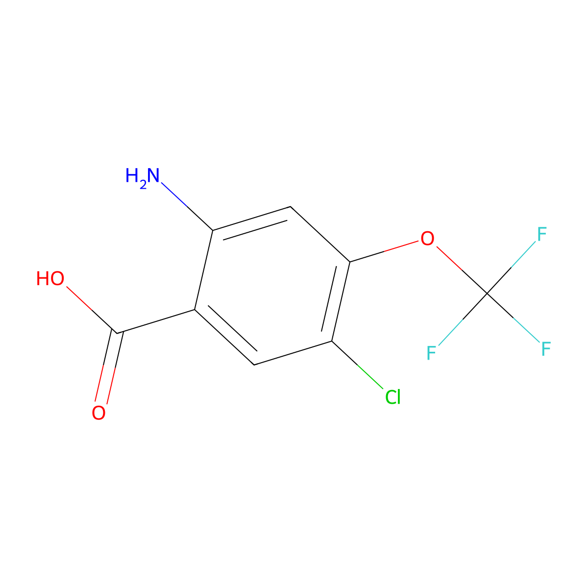 2-Amino-5-chloro-4-(trifluoromethoxy)benzoic acid molecular structure, CAS 1805449-91-5