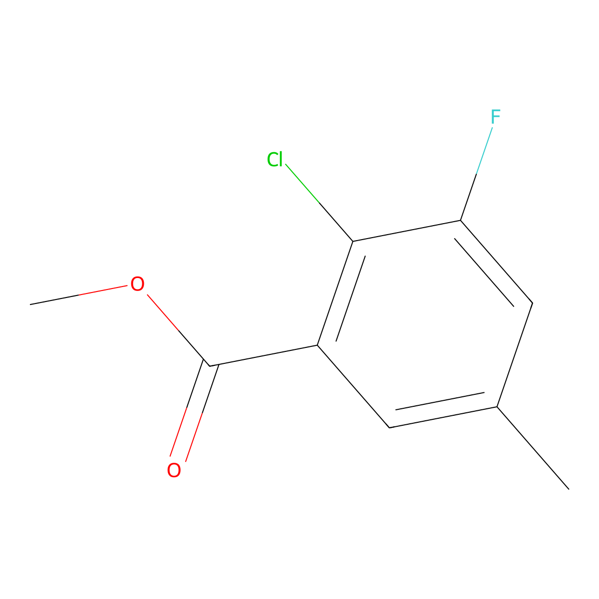 Methyl 2-chloro-3-fluoro-5-methylbenzoate molecular structure, CAS 1805454-46-9