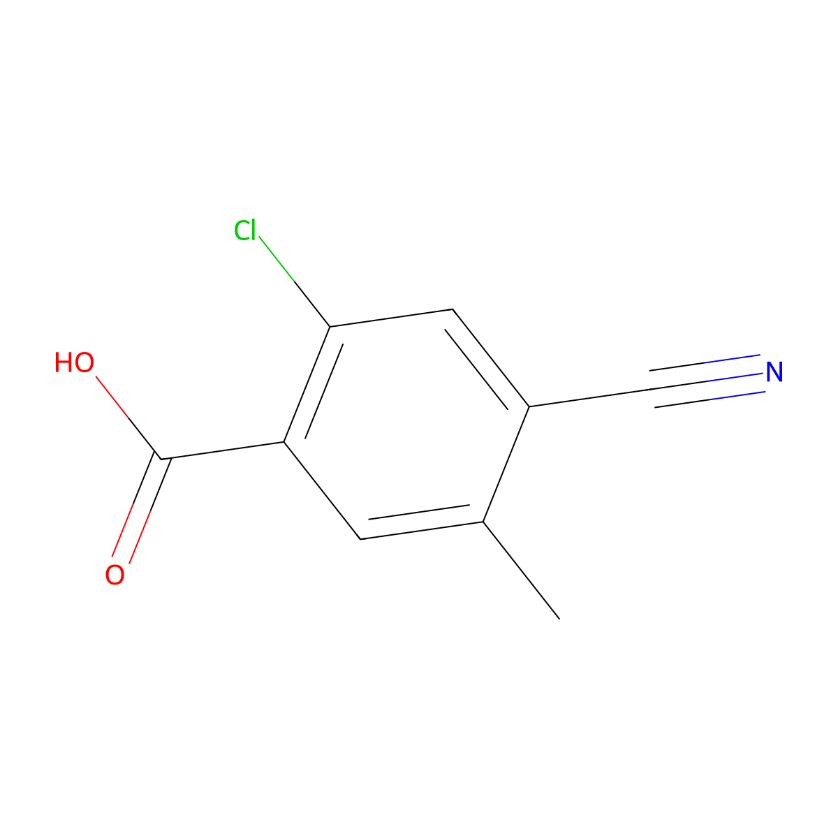 2-Chloro-4-cyano-5-methylbenzoic acid molecular structure, CAS 1805497-46-4
