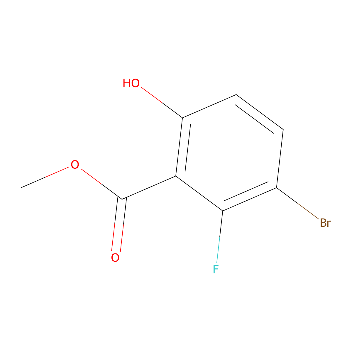 Methyl 3-bromo-2-fluoro-6-hydroxy-benzoate molecular structure, CAS 1805498-31-0