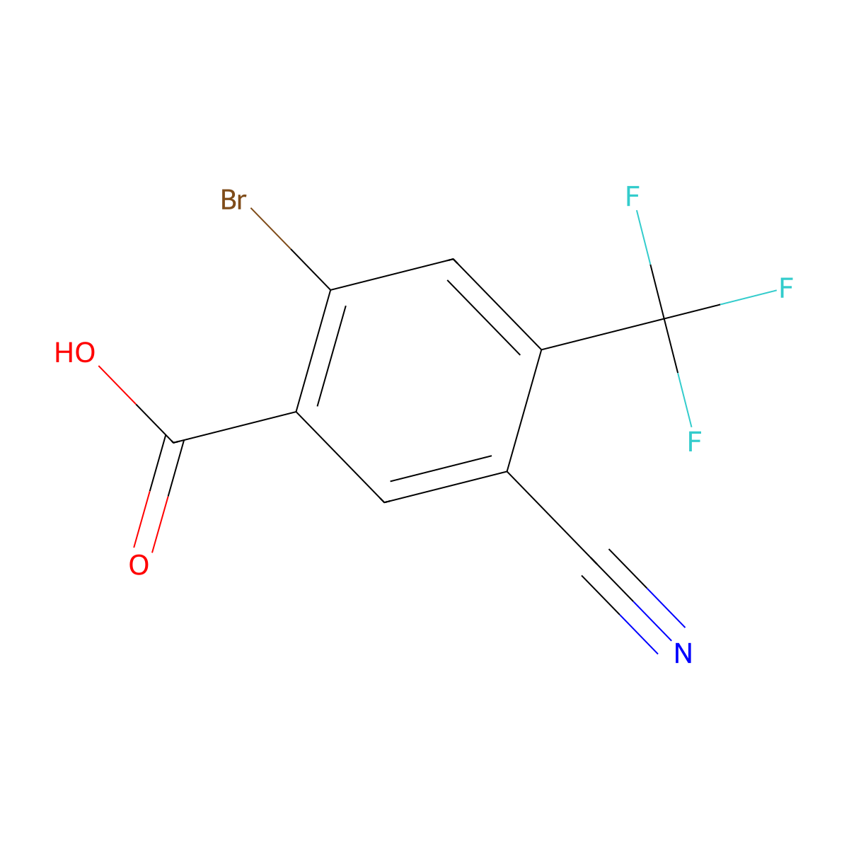 2-Bromo-5-cyano-4-(trifluoromethyl)benzoic acid molecular structure, CAS 1805499-89-1