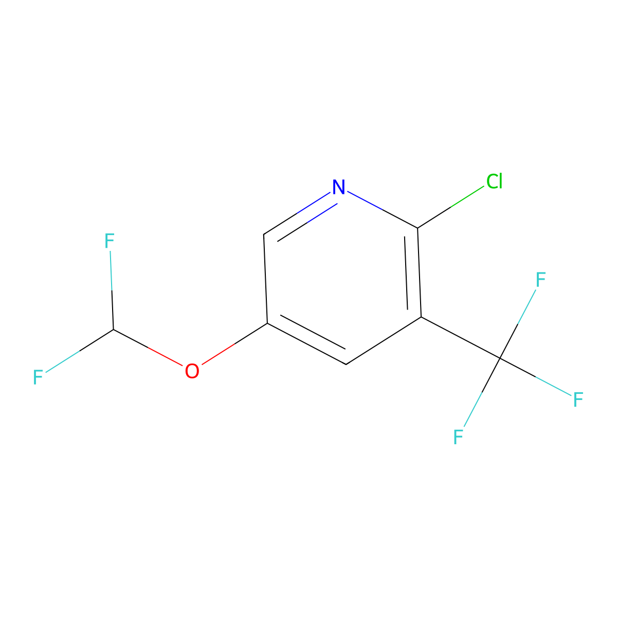 2-Chloro-5-(difluoromethoxy)-3-(trifluoromethyl)pyridine molecular structure, CAS 1805501-29-4
