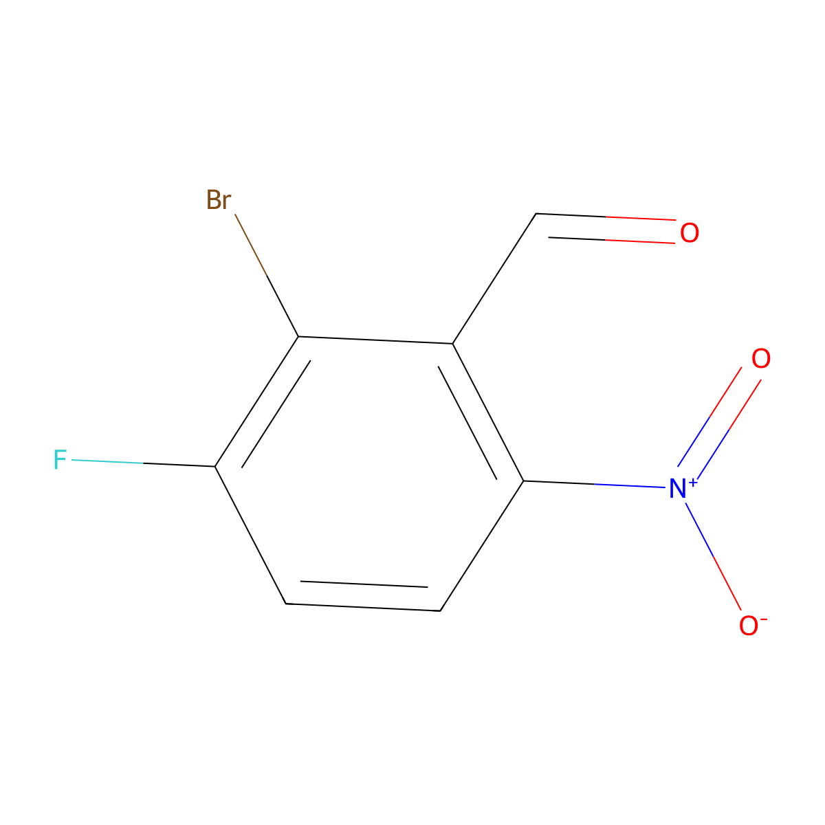 2-Bromo-3-fluoro-6-nitrobenzaldehyde molecular structure, CAS 1805502-03-7