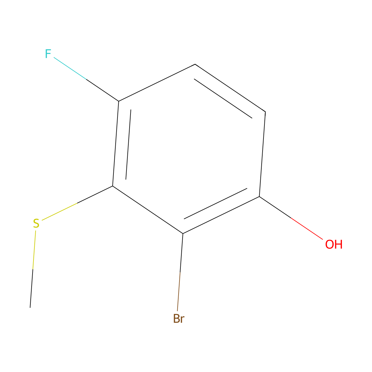 2-Bromo-4-fluoro-3-(methylthio)phenol molecular structure, CAS 1805515-61-0