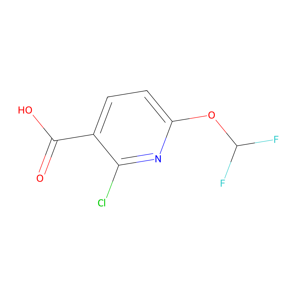 2-Chloro-6-(difluoromethoxy)pyridine-3-carboxylic acid molecular structure, CAS 1805519-37-2
