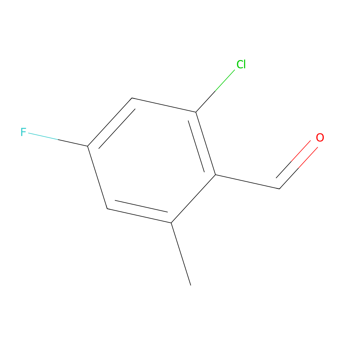 2-Chloro-4-fluoro-6-methylbenzaldehyde molecular structure, CAS 1805524-36-0