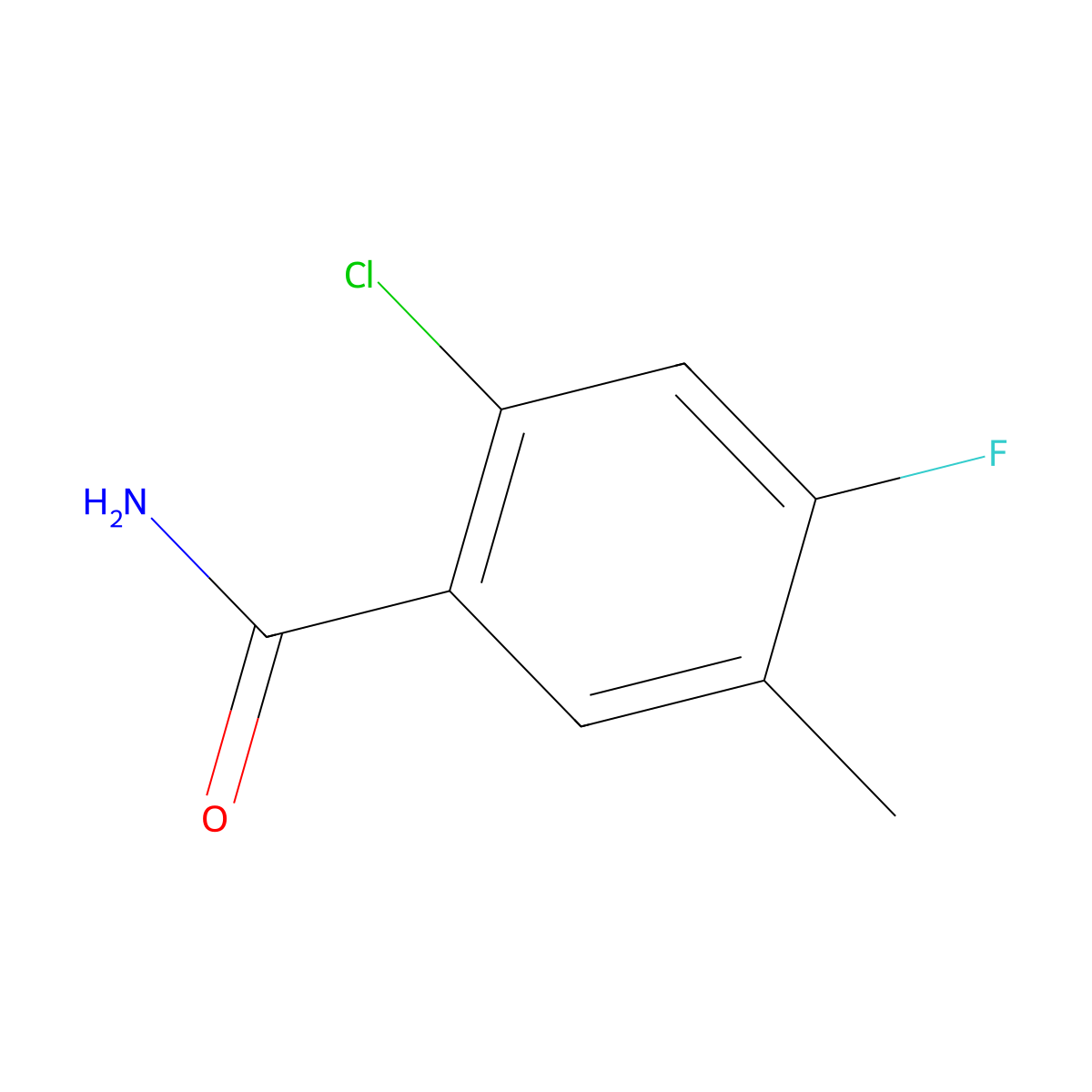 2-Chloro-4-fluoro-5-methylbenzamide molecular structure, CAS 1805524-46-2