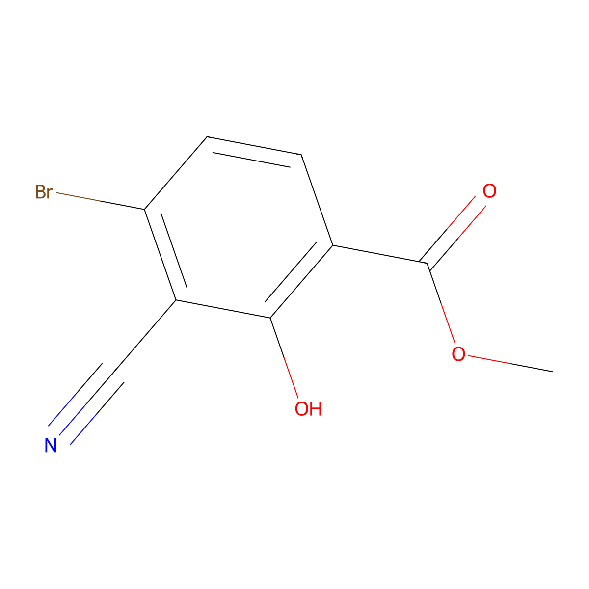 Methyl 4-bromo-3-cyano-2-hydroxybenzoate molecular structure, CAS 1805525-32-9