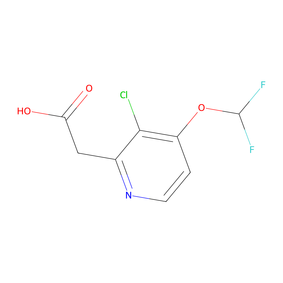 2-(3-Chloro-4-(difluoromethoxy)pyridin-2-yl)acetic acid molecular structure, CAS 1805528-15-7