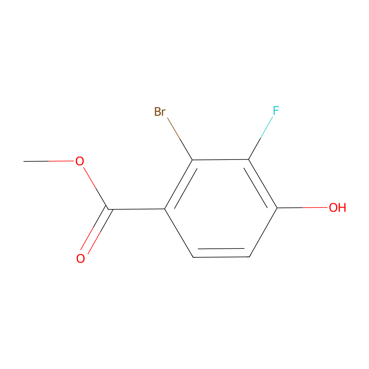 Methyl 2-bromo-3-fluoro-4-hydroxybenzoate molecular structure, CAS 1805552-00-4