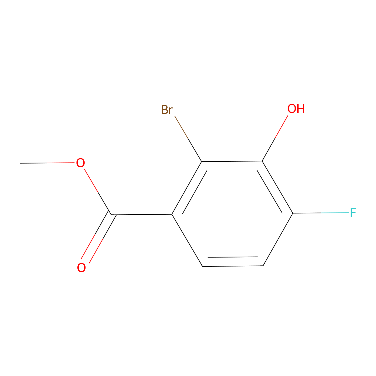 Methyl 2-bromo-4-fluoro-3-hydroxybenzoate molecular structure, CAS 1805552-04-8