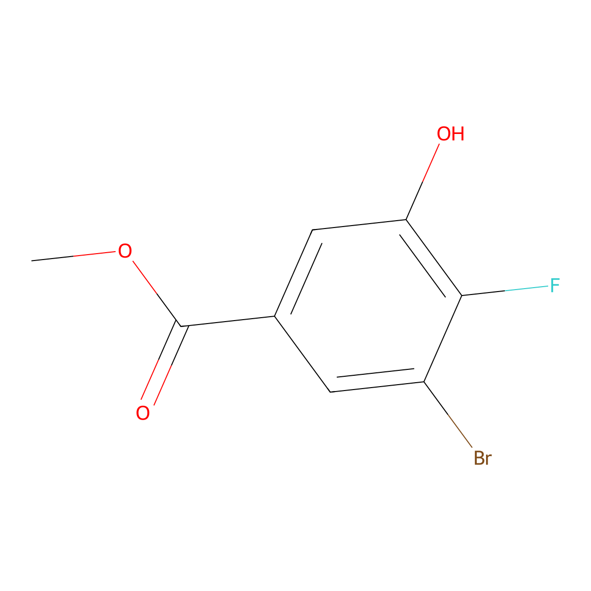 Methyl 3-bromo-4-fluoro-5-hydroxybenzoate molecular structure, CAS 1805552-09-3