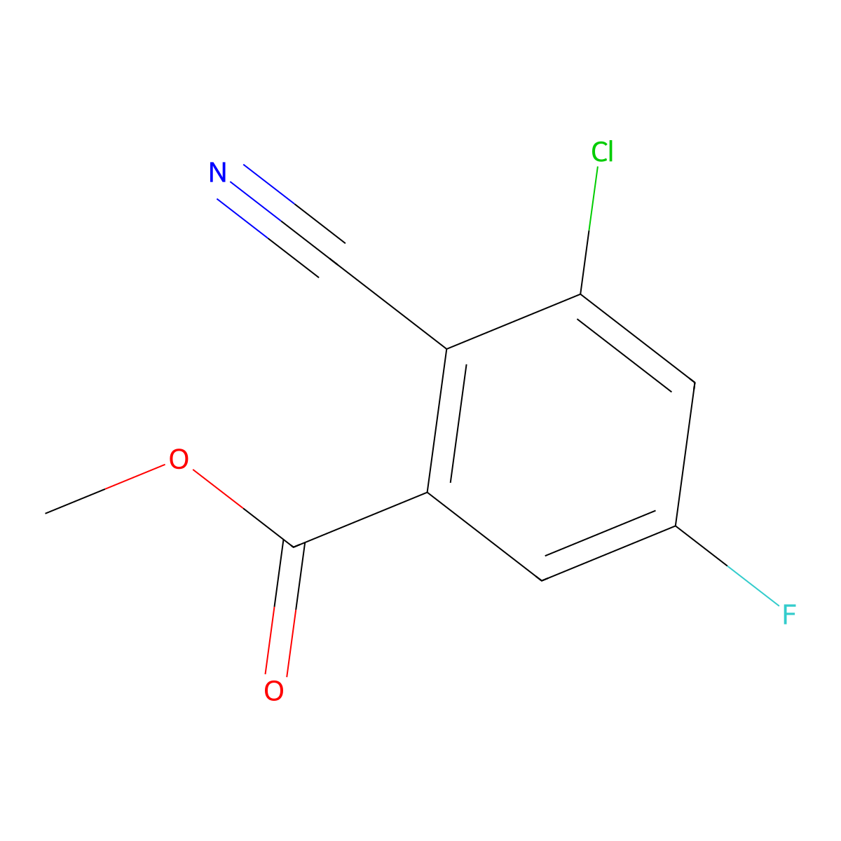 Methyl 3-chloro-2-cyano-5-fluorobenzoate molecular structure, CAS 1805561-21-0