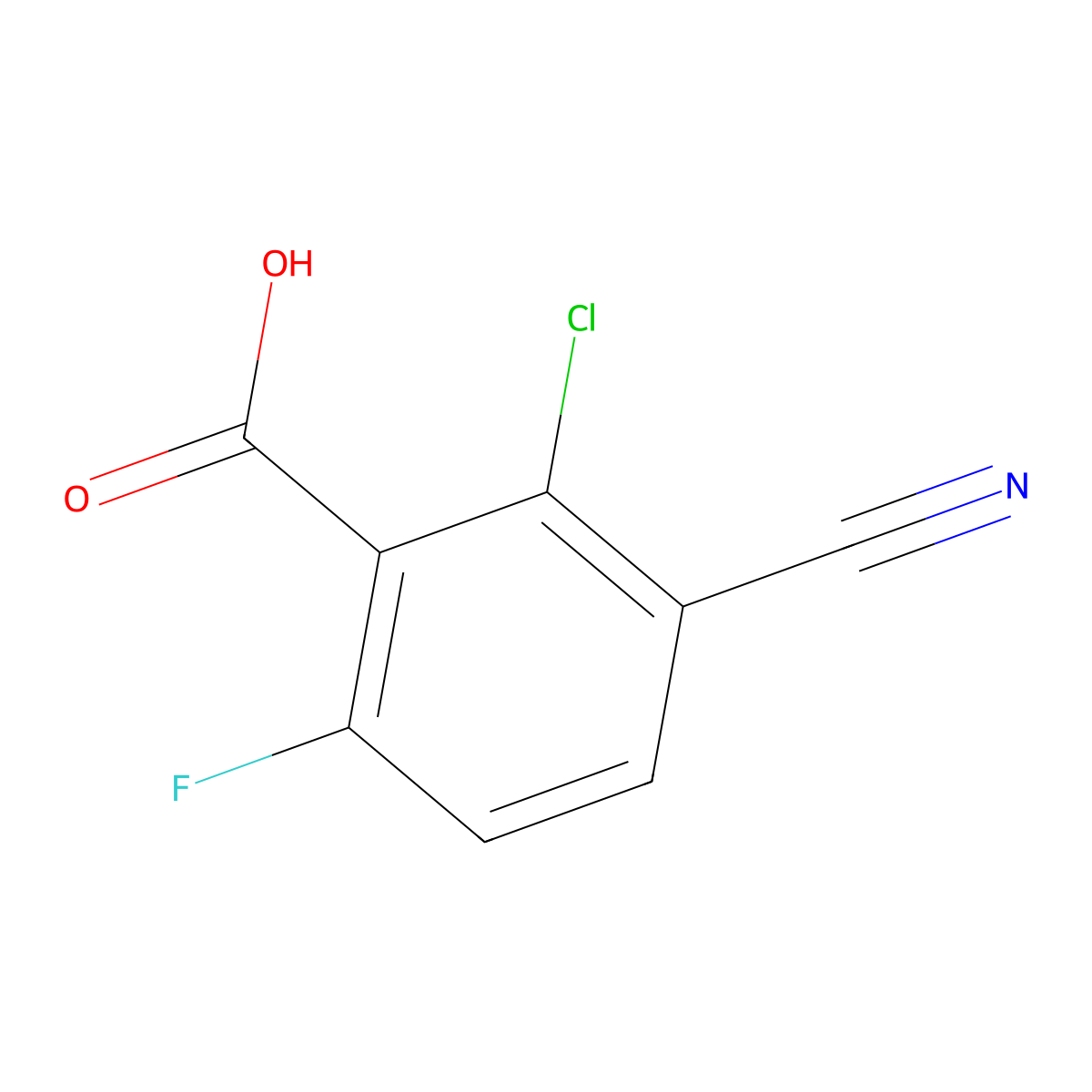 2-Chloro-3-cyano-6-fluorobenzoic acid molecular structure, CAS 1805570-67-5