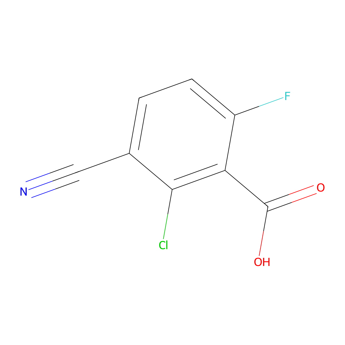 2-Chloro-3-cyano-6-fluorobenzoic acid molecular structure, CAS 1805570-67-5
