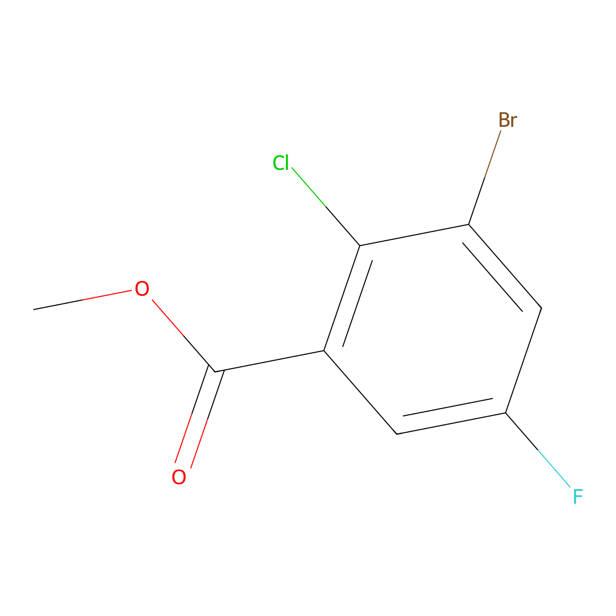 Methyl 3-bromo-2-chloro-5-fluorobenzoate molecular structure, CAS 1805582-40-4