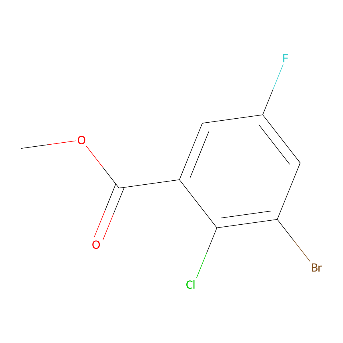 Methyl 3-bromo-2-chloro-5-fluorobenzoate molecular structure, CAS 1805582-40-4