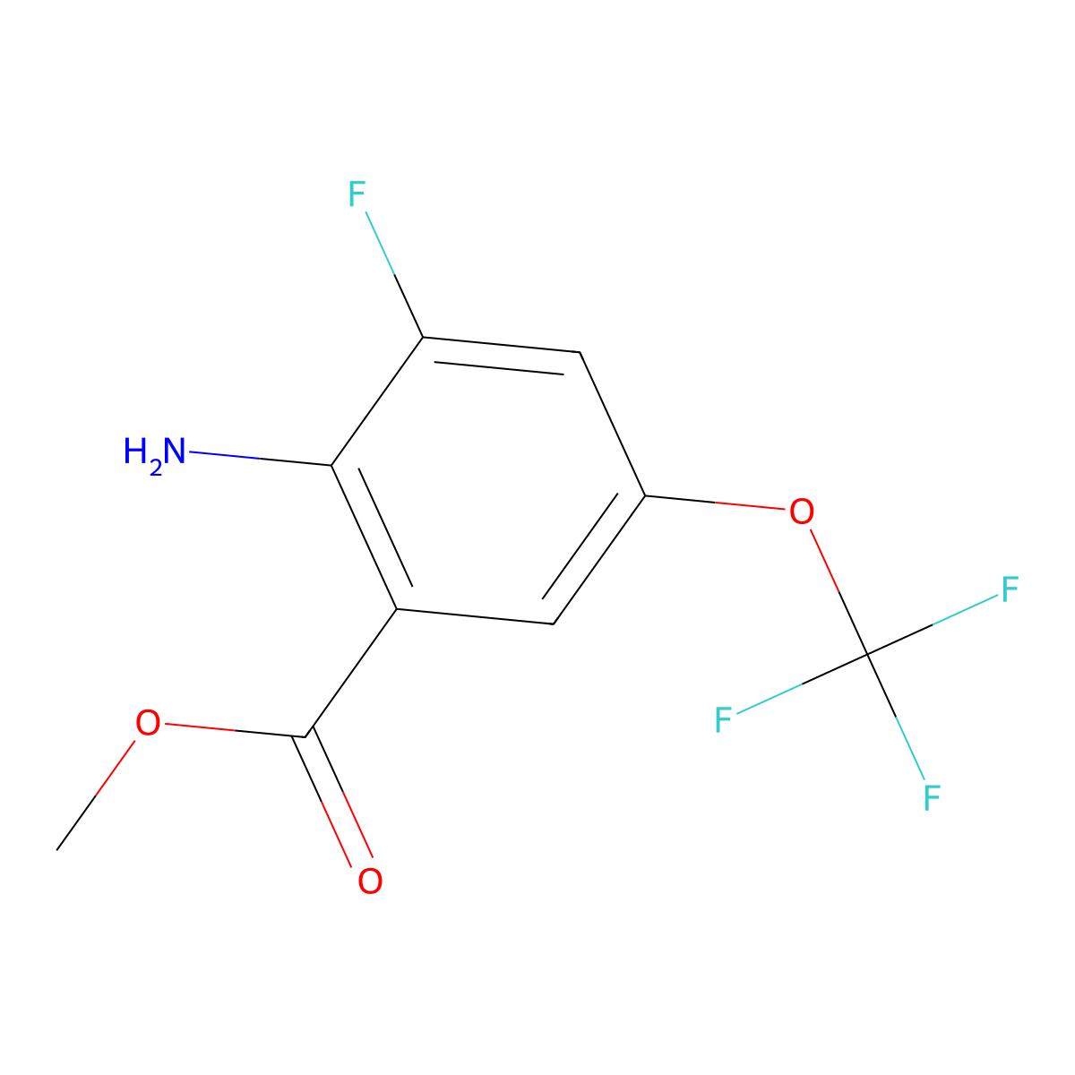 Methyl 2-amino-3-fluoro-5-(trifluoromethoxy)benzoate molecular structure, CAS 1805599-98-7