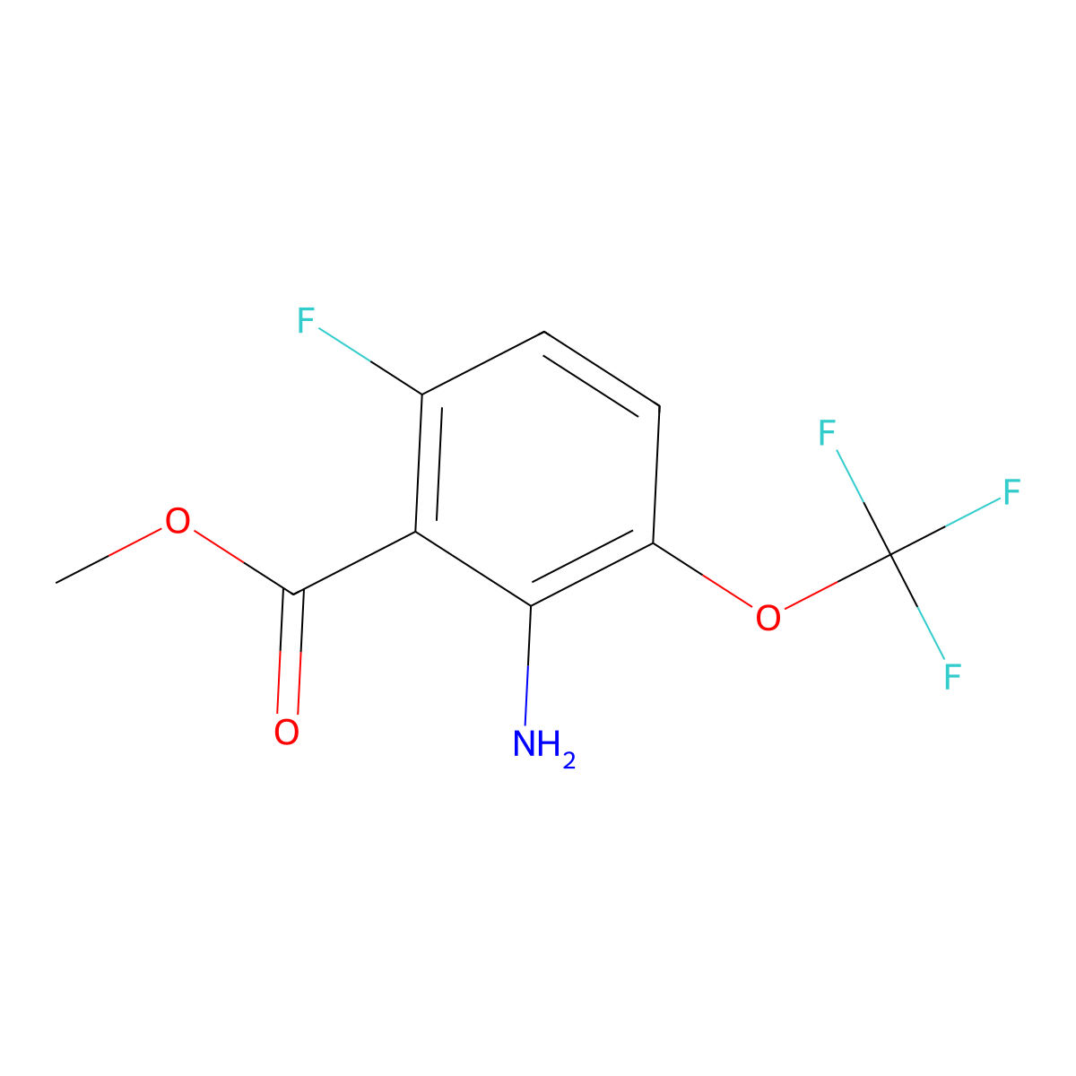 Methyl 2-amino-6-fluoro-3-(trifluoromethoxy)benzoate molecular structure, CAS 1805600-03-6