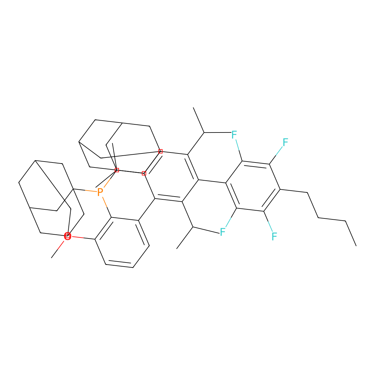 6-Methoxy-2-{2,4,6-tri-i-propyl-3-[(2,3,5,6-tetrafluoro-4-butyl )phenyl]phenyl}diadamantyl phosphine , AlPhos molecular structure, CAS 1805783-60-1