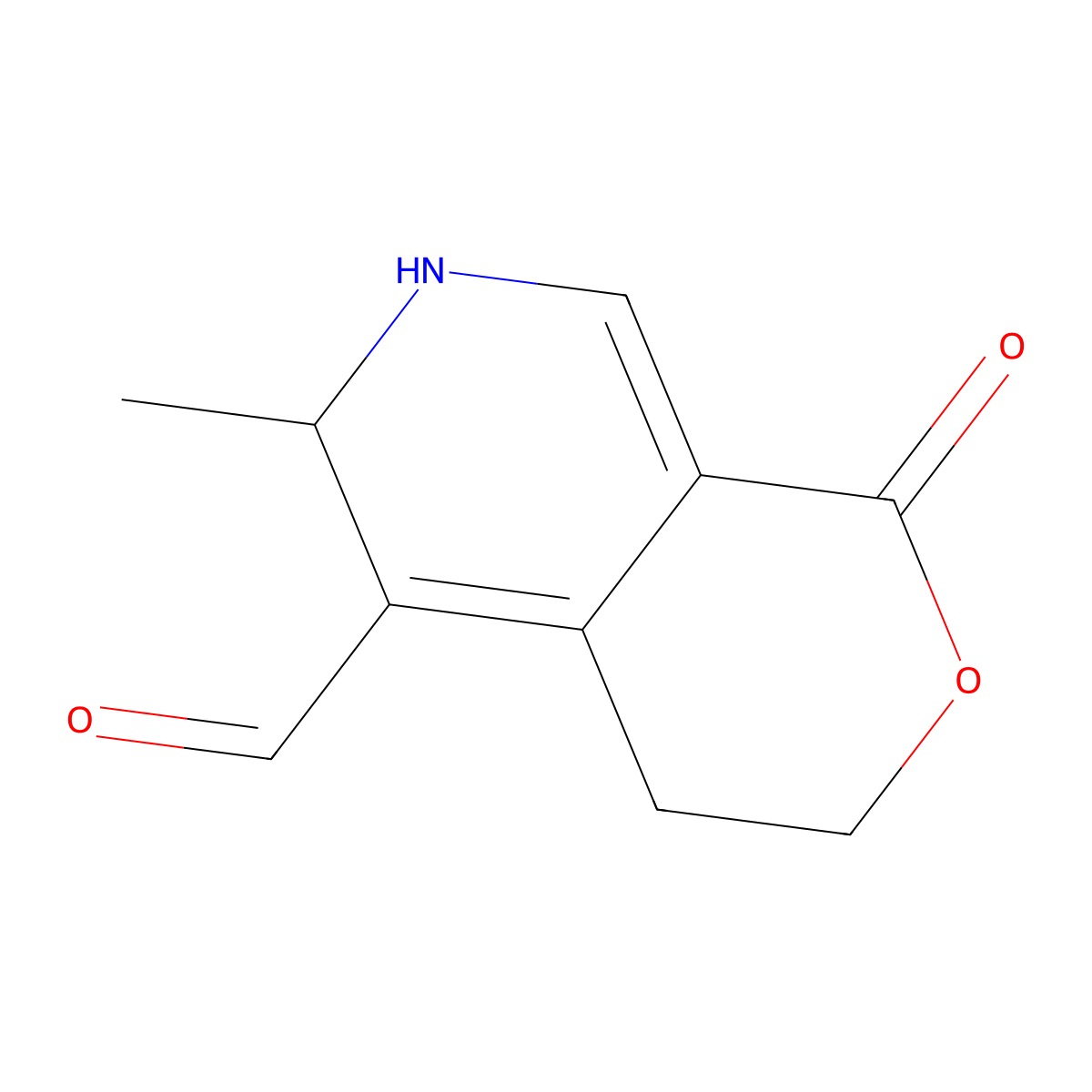 1H-Pyrano(3,4-c)pyridine-5-carboxaldehyde, 3,4,6,7-tetrahydro-6-methyl-1-oxo- molecular structure, CAS 18058-50-9