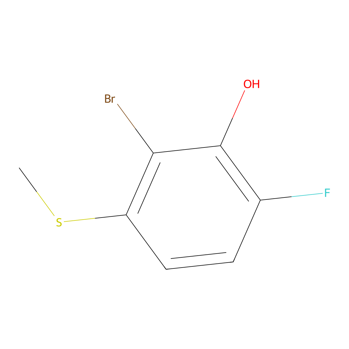 2-Bromo-6-fluoro-3-(methylthio)phenol molecular structure, CAS 1805936-70-2