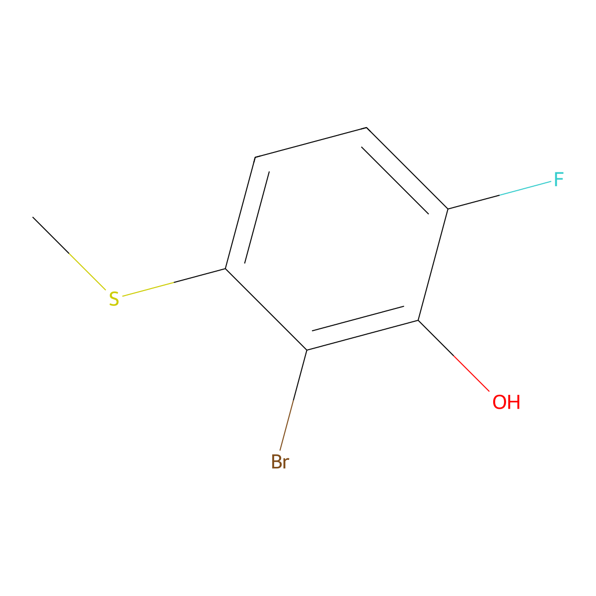 2-Bromo-6-fluoro-3-(methylthio)phenol molecular structure, CAS 1805936-70-2