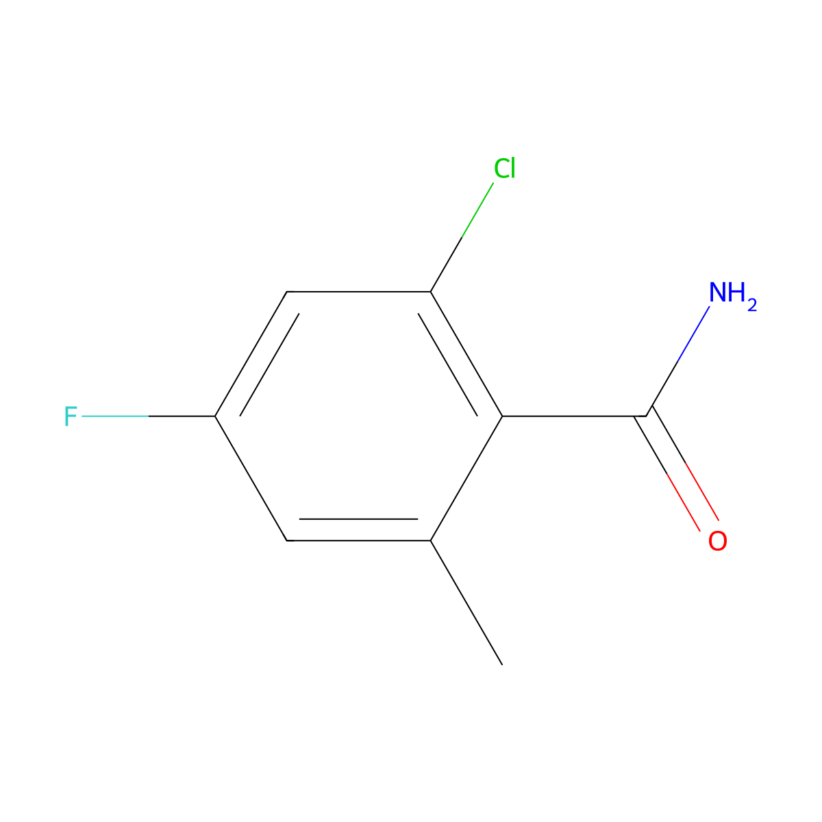 2-Chloro-4-fluoro-6-methylbenzamide molecular structure, CAS 1805953-20-1
