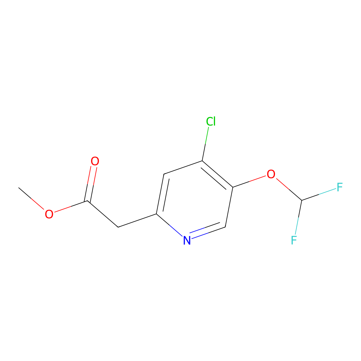 Methyl 2-(4-chloro-5-(difluoromethoxy)pyridin-2-yl)acetate molecular structure, CAS 1805955-19-4