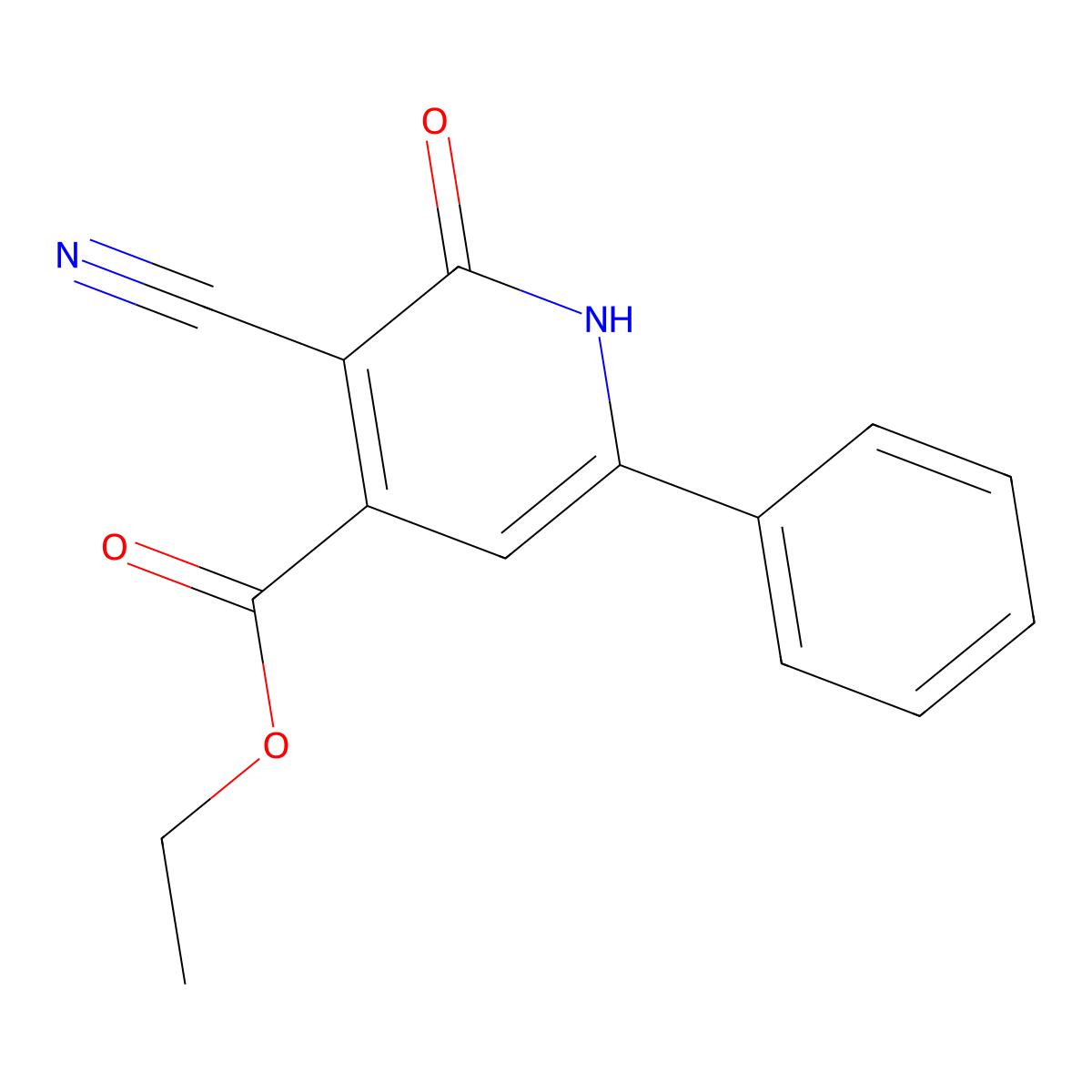 Ethyl 3-cyano-2-oxo-6-phenyl-1,2-dihydropyridine-4-carboxylate molecular structure, CAS 18060-61-2