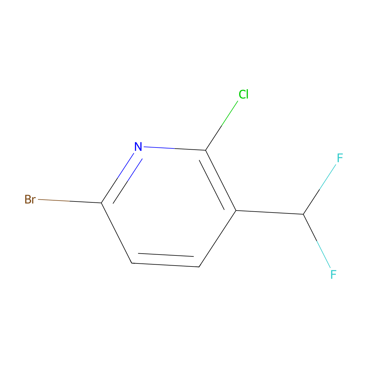 6-Bromo-2-chloro-3-(difluoromethyl)pyridine molecular structure, CAS 1806011-18-6