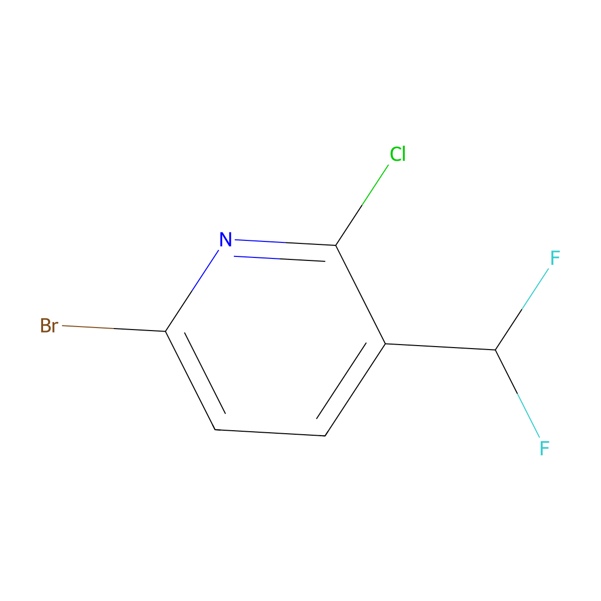 6-Bromo-2-chloro-3-(difluoromethyl)pyridine molecular structure, CAS 1806011-18-6