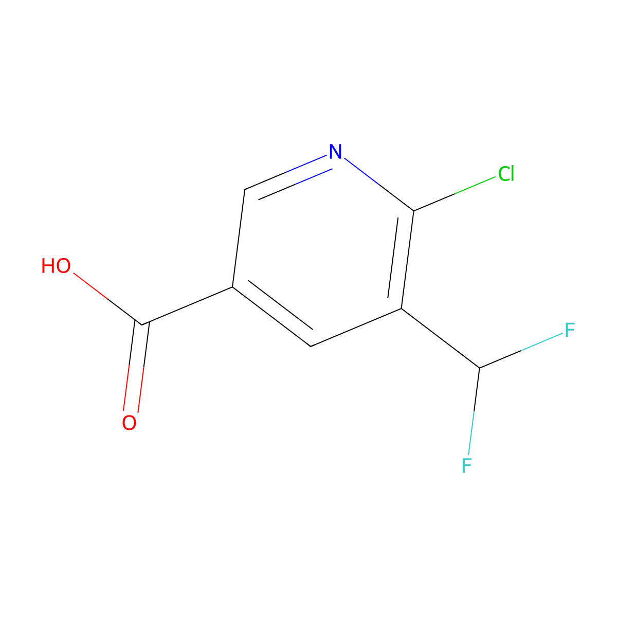 6-Chloro-5-(difluoromethyl)pyridine-3-carboxylic acid molecular structure, CAS 1806020-85-8