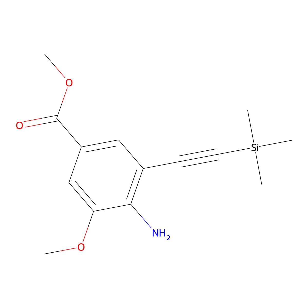 Methyl 4-amino-3-methoxy-5-((trimethylsilyl)ethynyl)benzoate molecular structure, CAS 180624-21-9